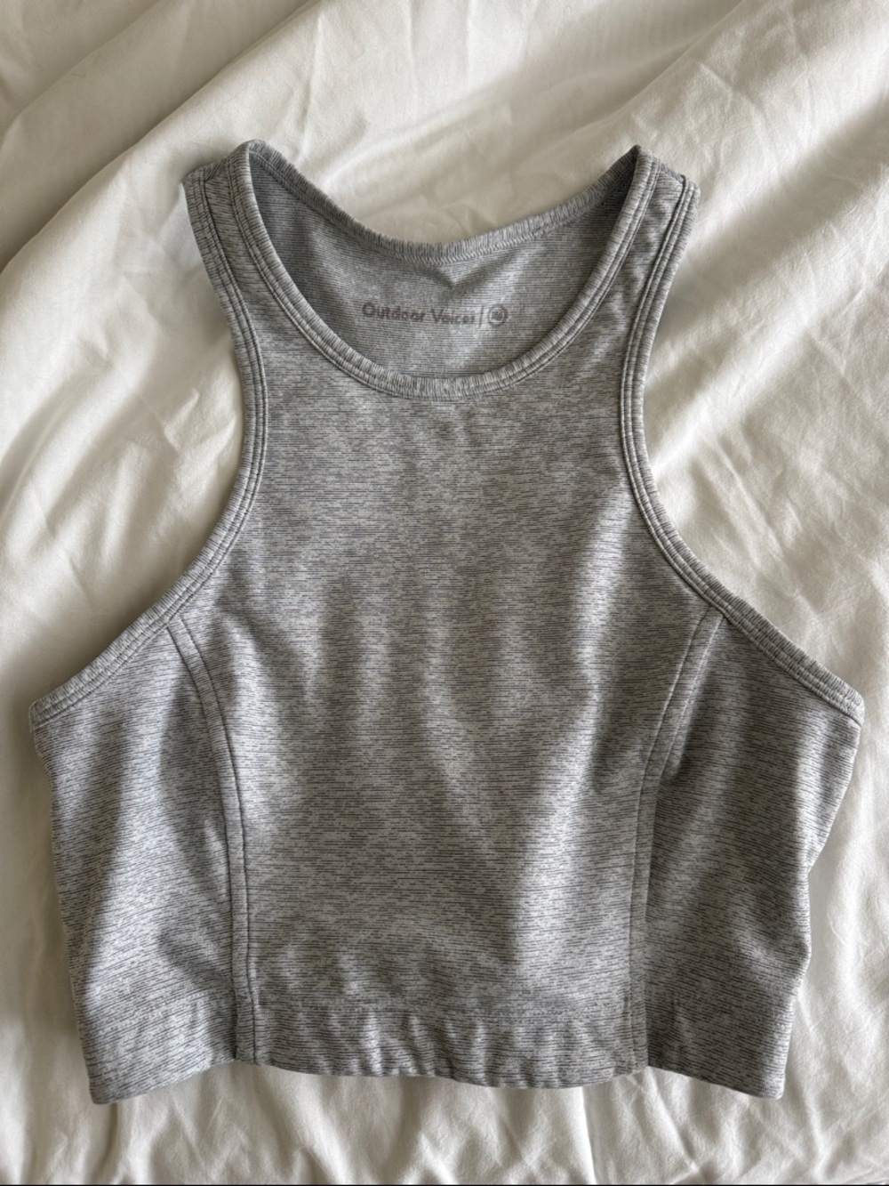 Outdoor Voices Athena Light Gray Racerback Cropped Tank bra